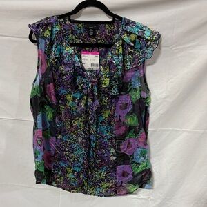 Apostrophe Purple Floral Ruffle-Trim Sleeveless Camisole